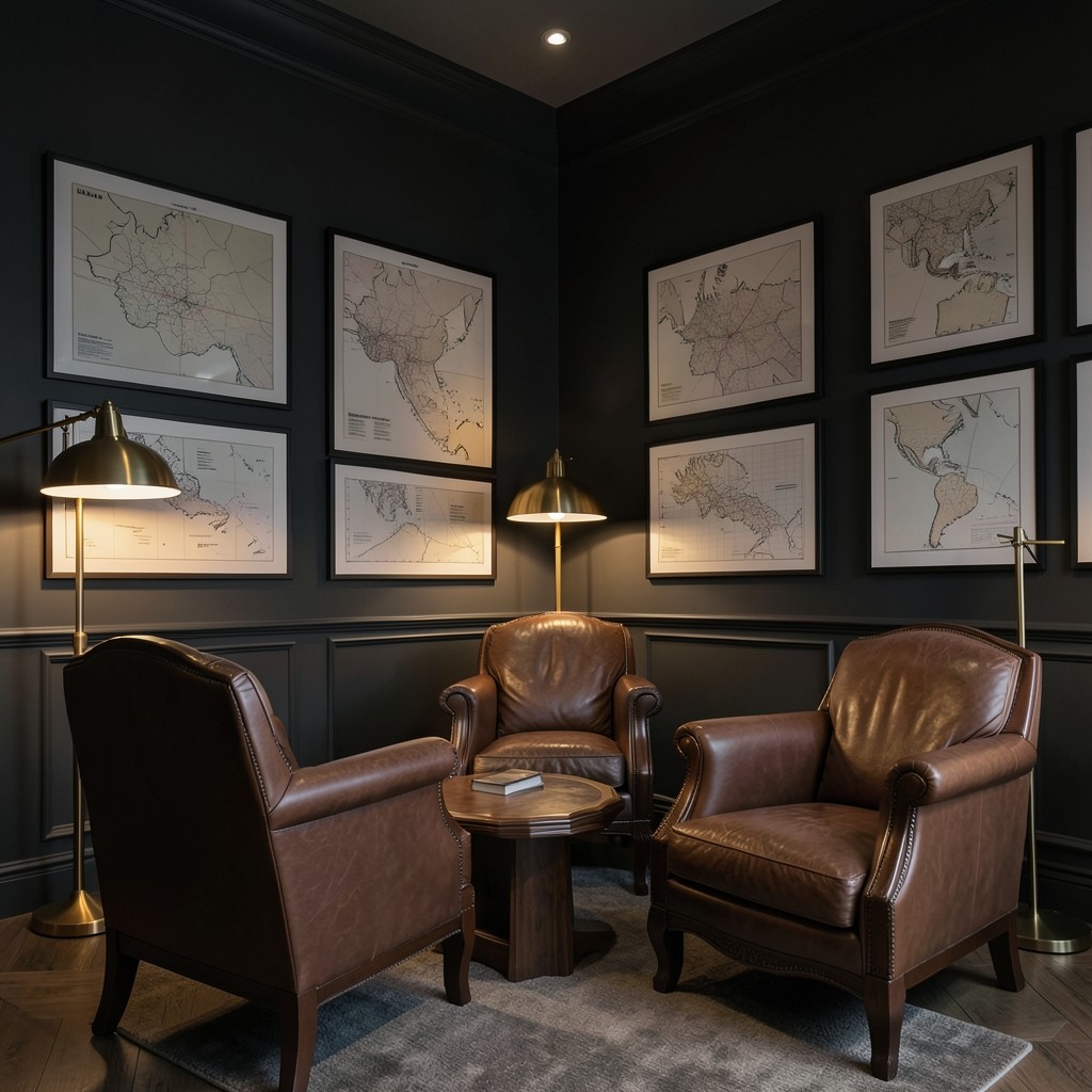 Quiet Rat Burana office with charts and fleet maps on a dark wall
